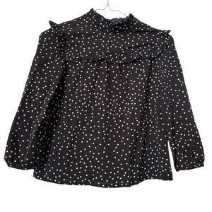 NWOT Girls Mini Molly Polka Dot Ruffled Long Sleeve Blouse Brown White Size 10/1